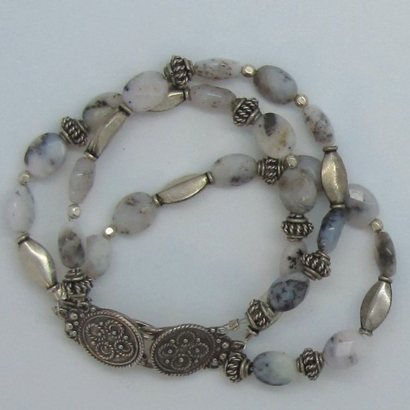 NWT 7" Pink Opal & Bali Silver Triple-Stranded Artisan Bracelet - Picture 6 of 9